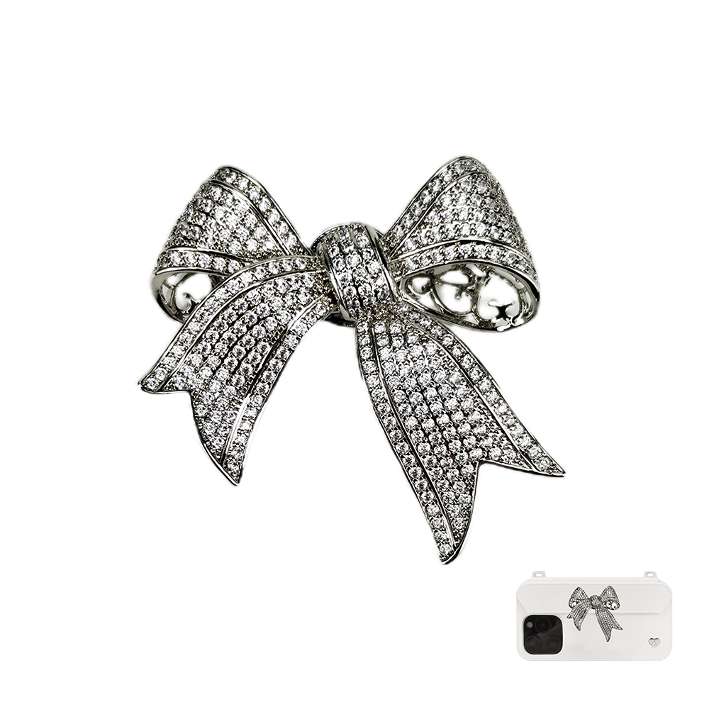 Pursecase Ornament - Diamond Bow - Silver Colour