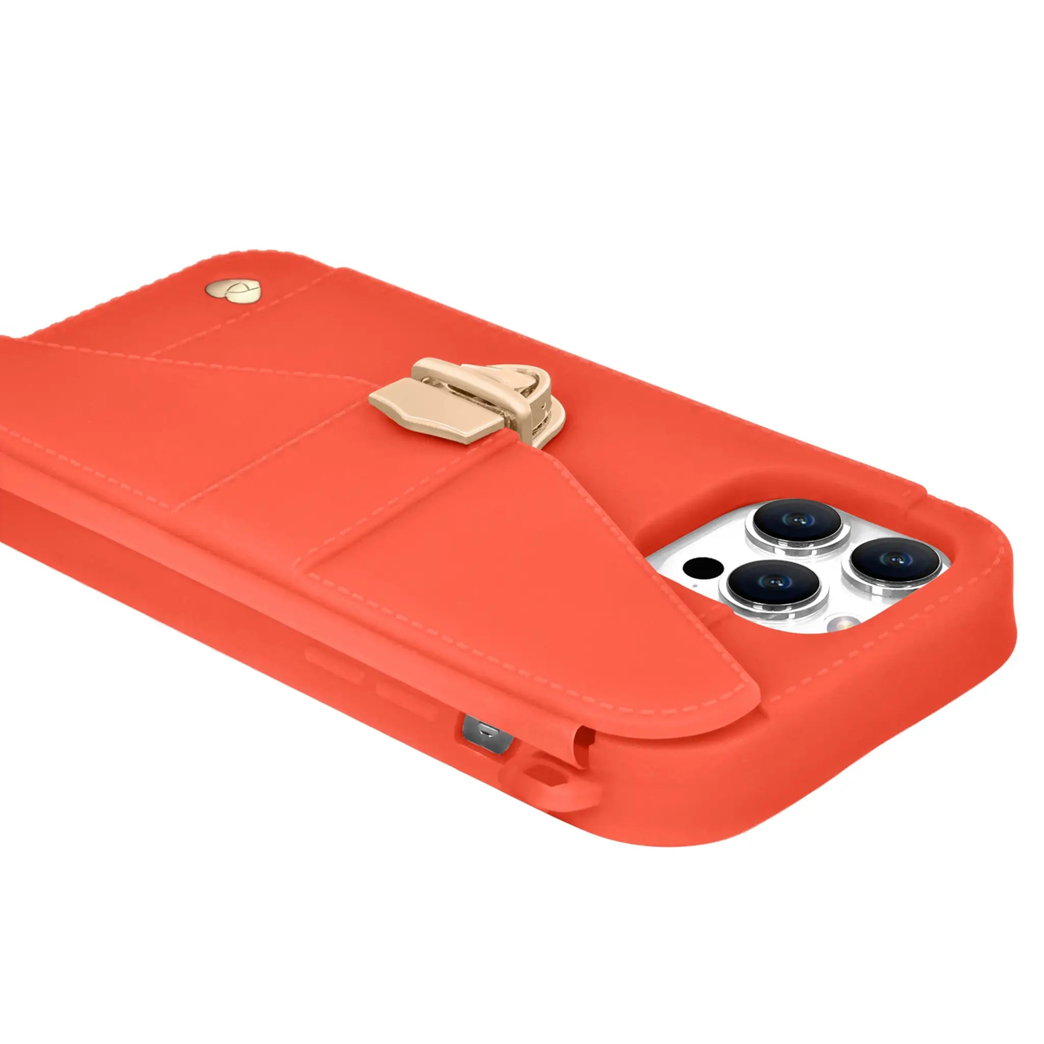 Metal buckle securing card slot on eco iPhone case