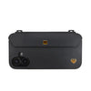 Urban chic: Black iPhone 16 case with gold accents and strap-ready ears, guarding dual-lens cameras