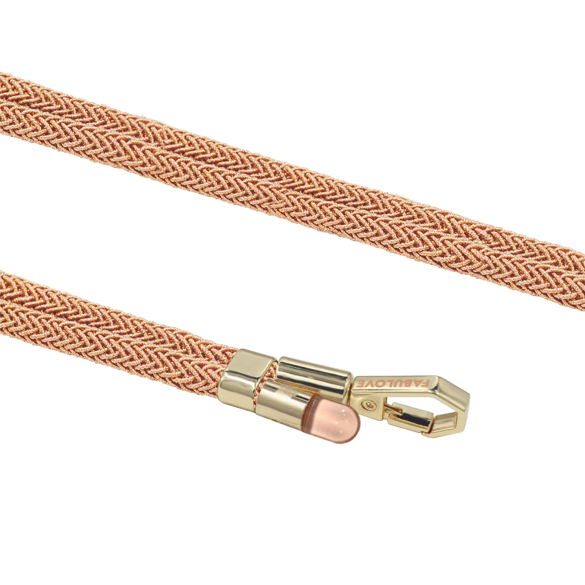 Detailed texture of BlingBling peach orange Lurex braided on crossbody strap