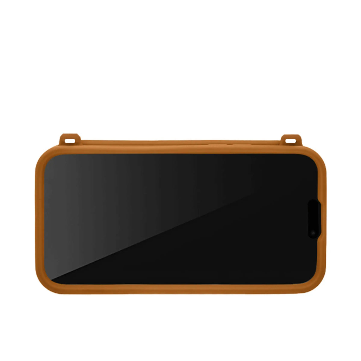 Strap-ready ears on brown iPhone purse case