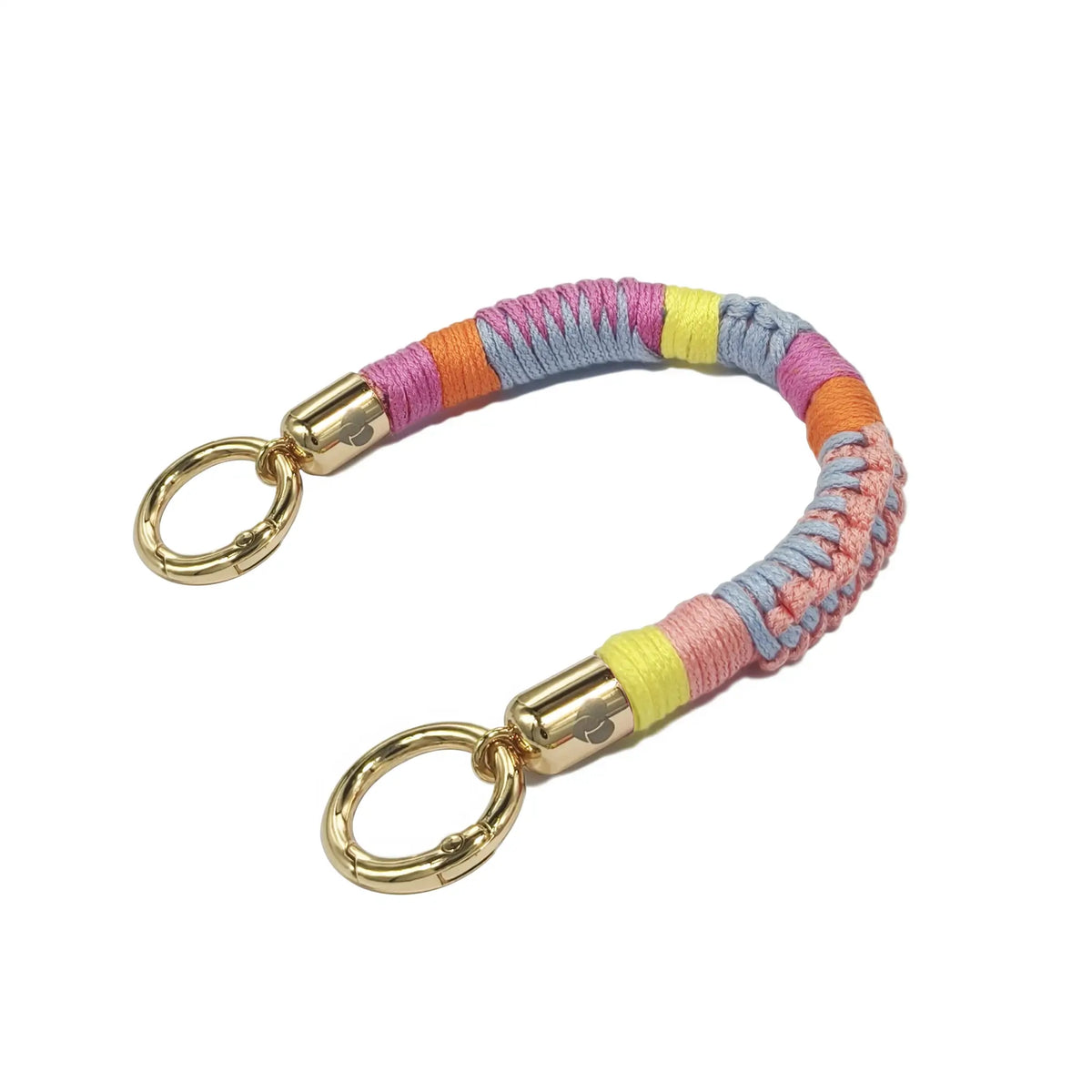 Pastel Dream hand-braided TENCEL™ cord lying flat, showing two connector ends, suitable as a bag handle or phone charm.