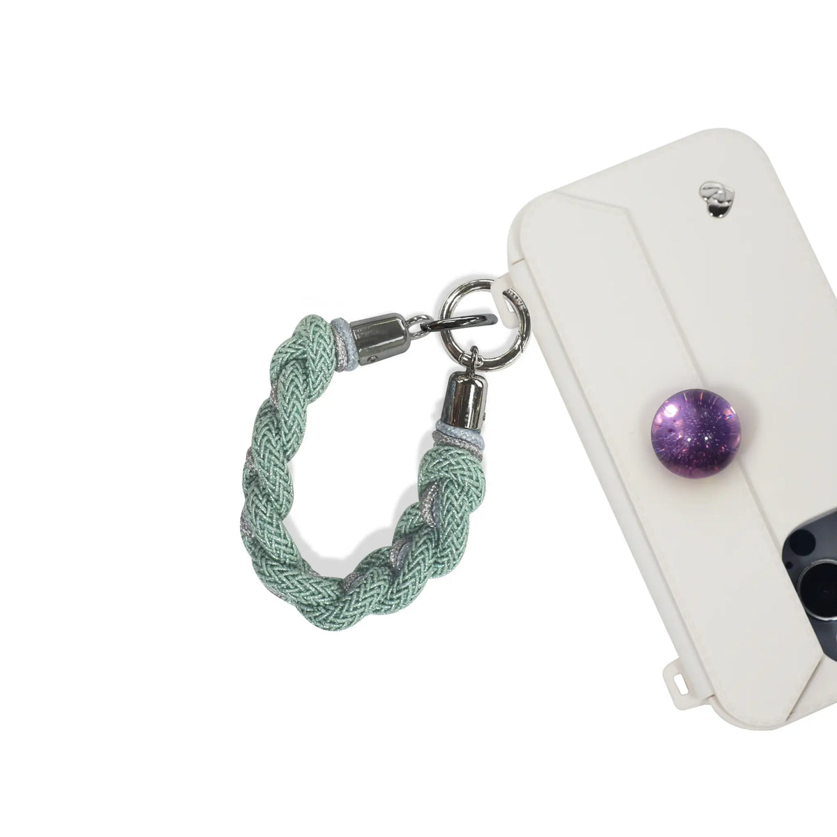 Compact mint green strap as decorative sheet on phone case