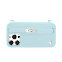 Mint green purse case back shot with metallic accents