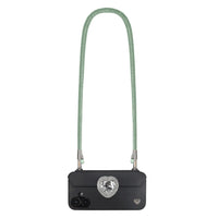 Mint Green phone crossbody strap securely secured to FABULOVE case lanyard holes