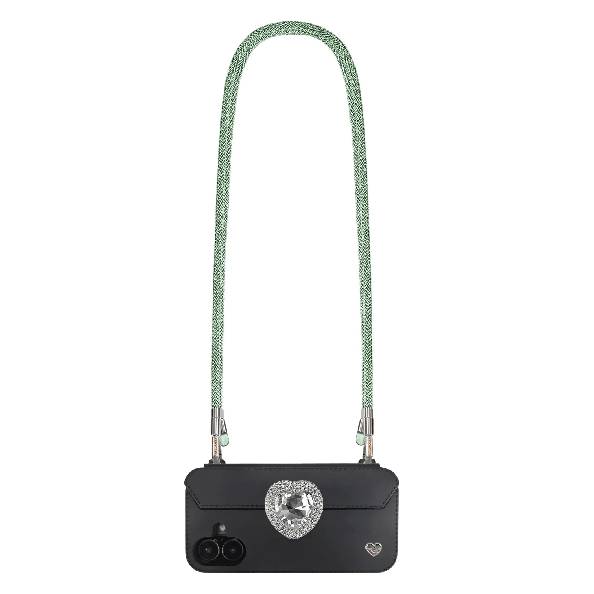 Mint Green phone crossbody strap securely secured to FABULOVE case lanyard holes