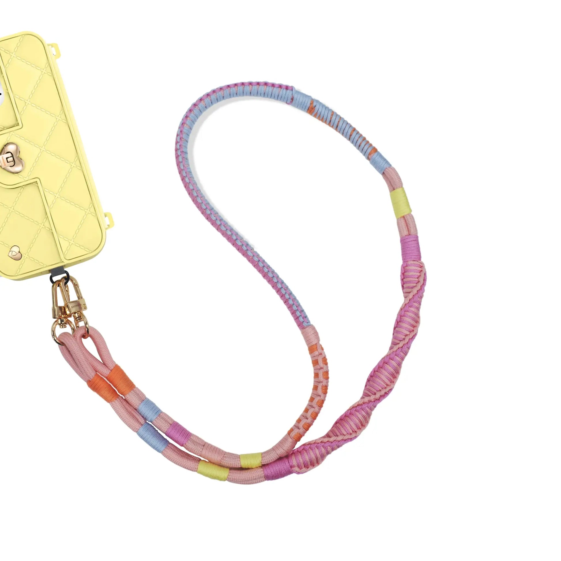 Long phone strap attched to phone charging port 