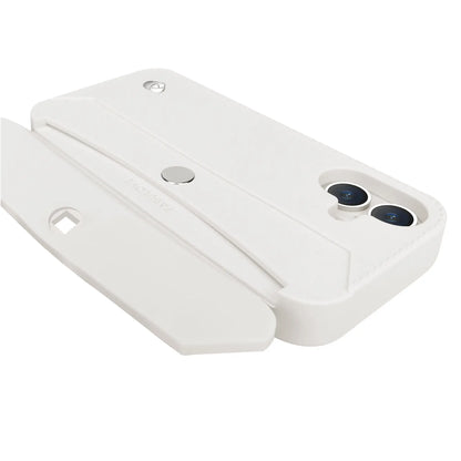 Open ID card slot on sustainable iPhone 16 Pro case with silver details